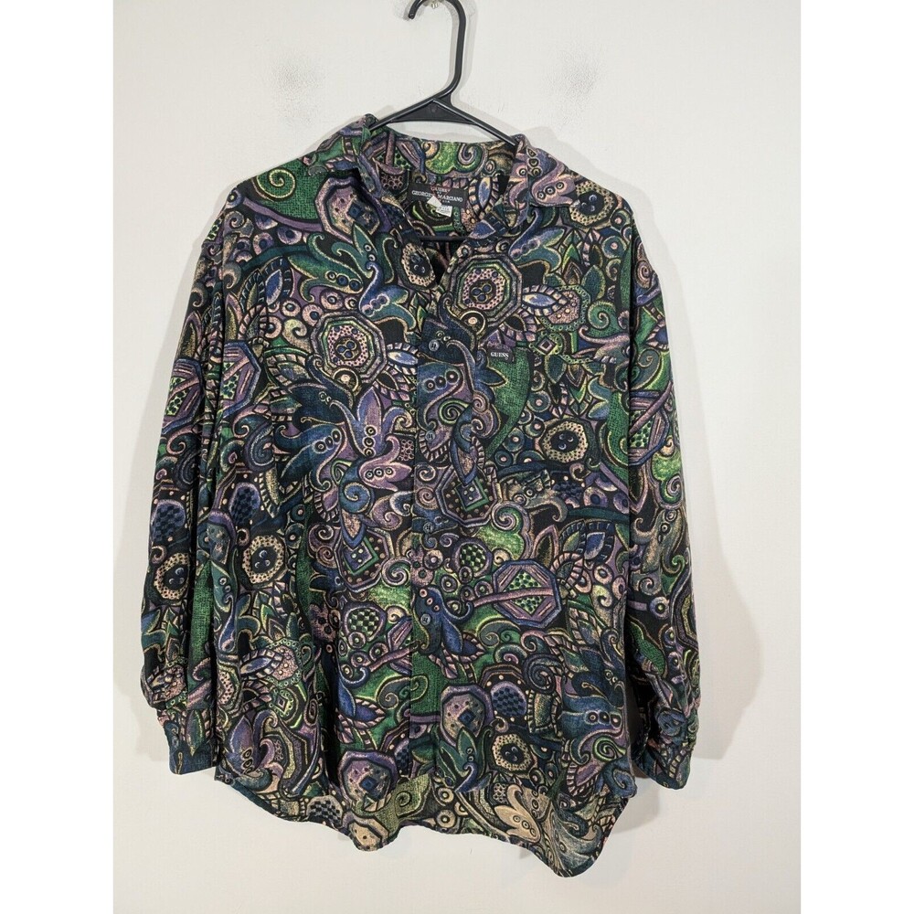 Vintage Guess Georges Marciano Men Acrylic Button Up Shirt Sz‎ M Artsy Abstract